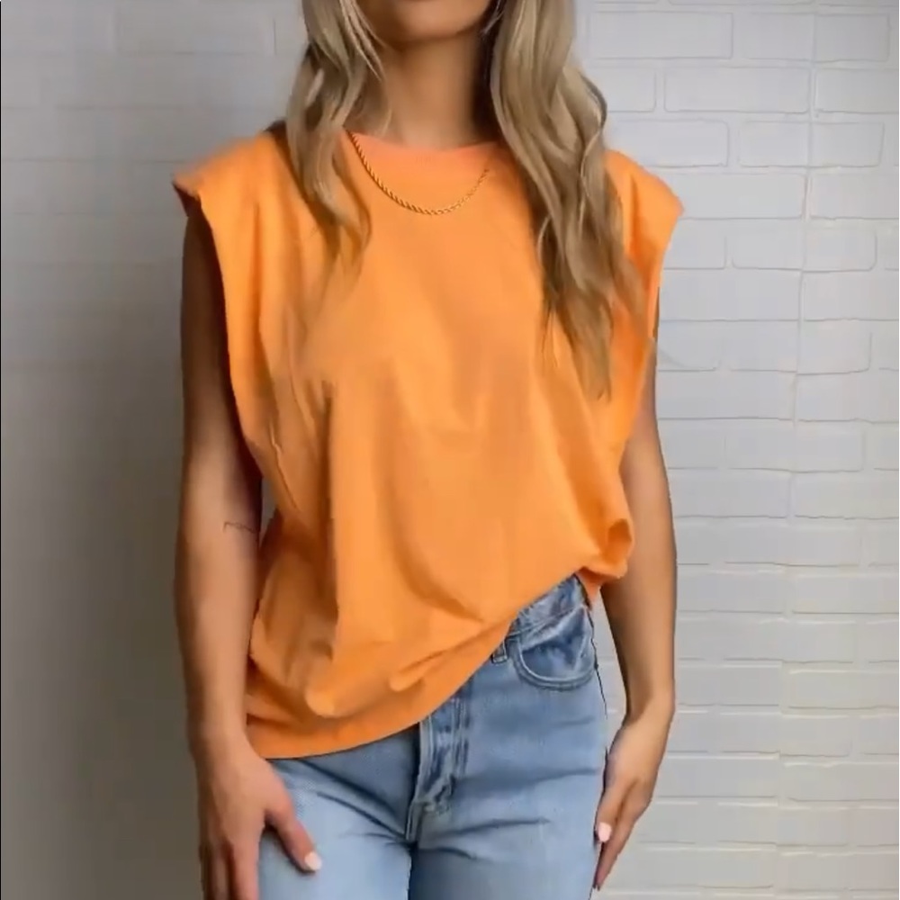 Orange Shoulder Padded Muscle Tank